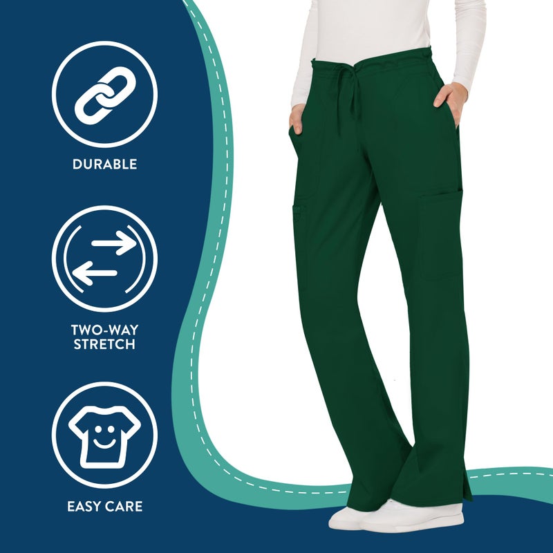 Cherokee Scrubs for Women Mid Rise Moderate Flare Drawstring Pant with 5 Pockets, Ultra Soft & Breathable Fabric - WW120 - WW120, XS, Hunter Green - Image 4